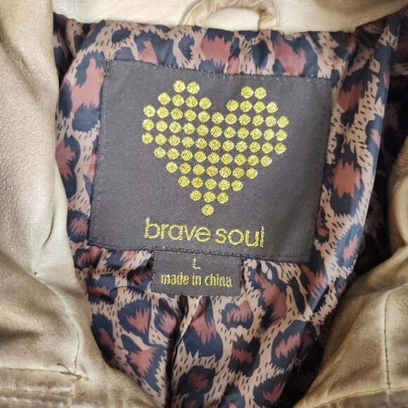 Y2K Womens Brown Faux Leather Coated Full Zip Biker Moto Jacket Size Large Lined - Picture 3 of 10